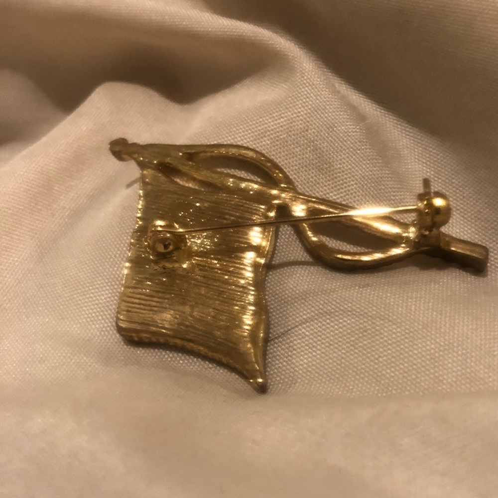 Vintage Patriotic American Flag Brooch | Red White Blue Crystal Gold Tone - Picture 8 of 8
